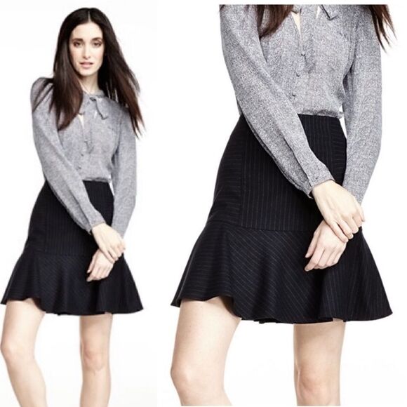 Joie Iveta Navy Pinstripe Skirt || SZ L - Picture 1 of 16